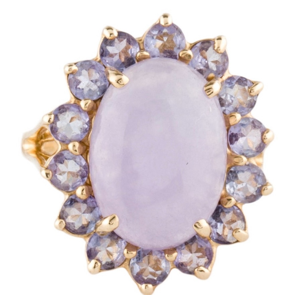 14K Gold 5.59ct  Center Purple Jade & 1.12 CTTW  Tanzanite Gemstone Ring SZ 5.5